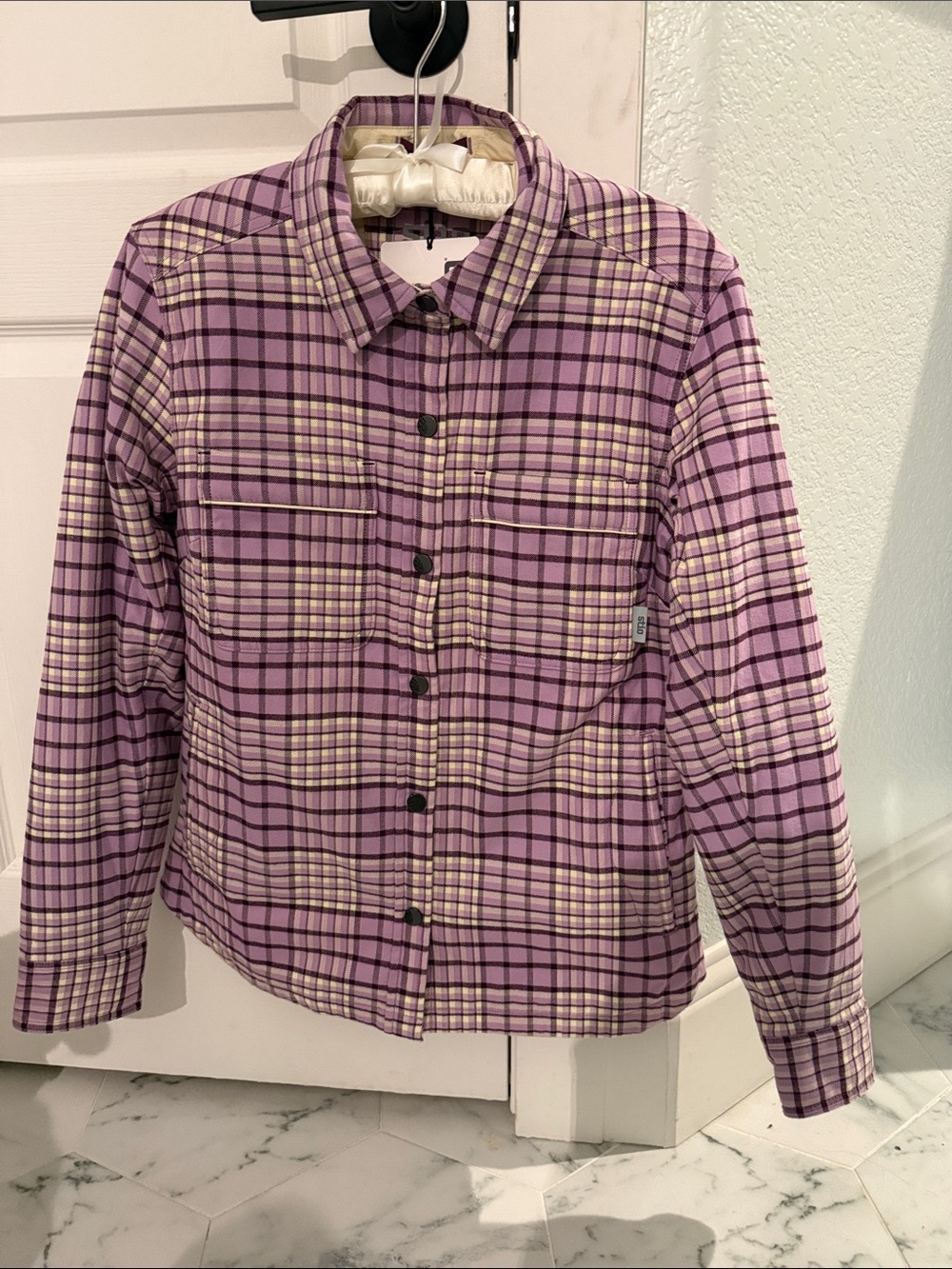 NWT Stio Buckthorn Insulated Snap Shirt Lavender Plaid Button-Down Shirt Small